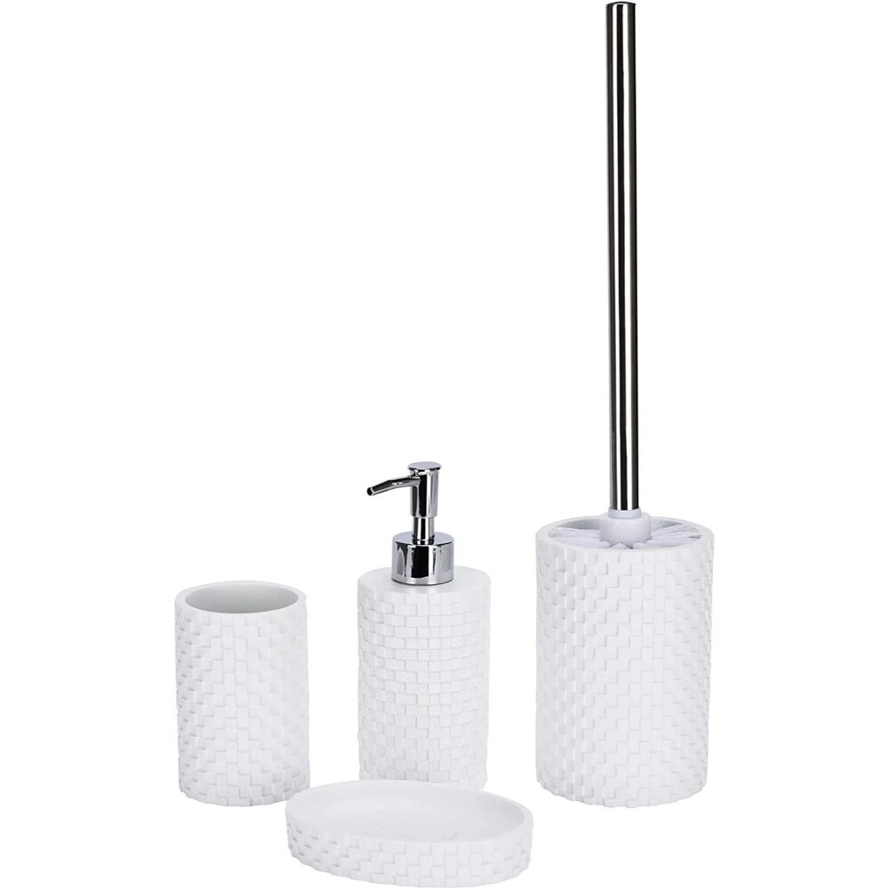 Set of 4 Bathroom Decor Set w/ Soap Dispenser, Tooth Brush Holder, Toilet Brush